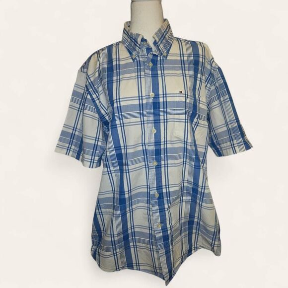 Tommy Hilfiger Mens Size Large Blue/White Button Up Shirt - Picture 1 of 6